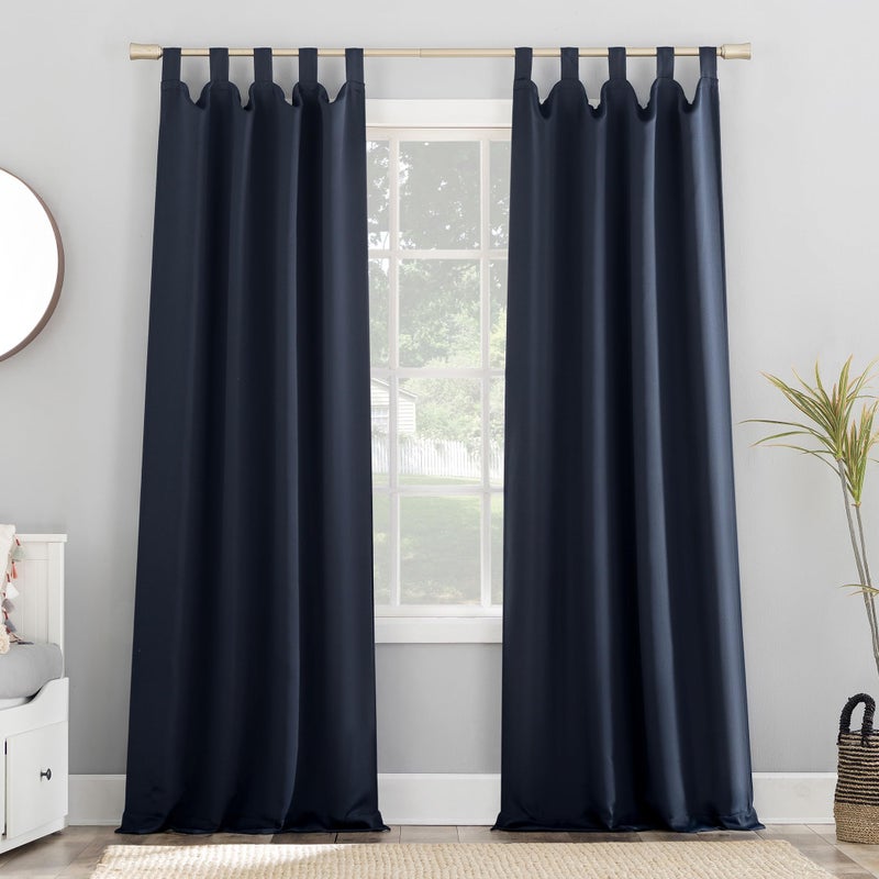 Sun Zero Easton Energy Saving Blackout Tab Top Curtain Panel, 40" x 63", Navy Blue - Image 1